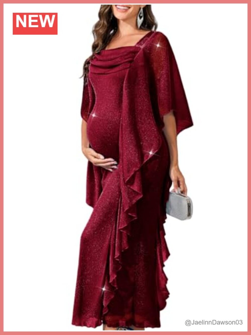 Formal Maternity Maxi Dress Ruffle Sleeve Square Neck Baby Shower